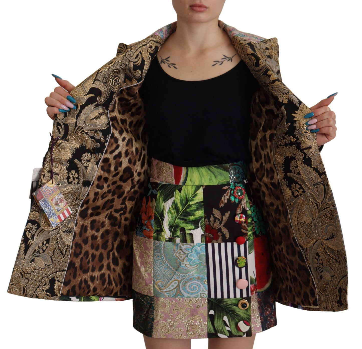 Dolce & Gabbana Multicolor Double-Breasted Patchwork Jacquard Blazer Women's Jacket
