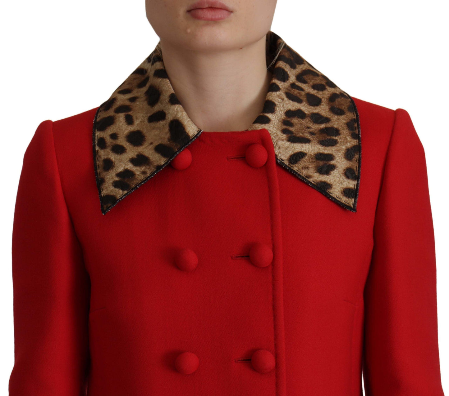 Dolce & Gabbana Red Leopard Wool Trenchcoat Women's Jacket