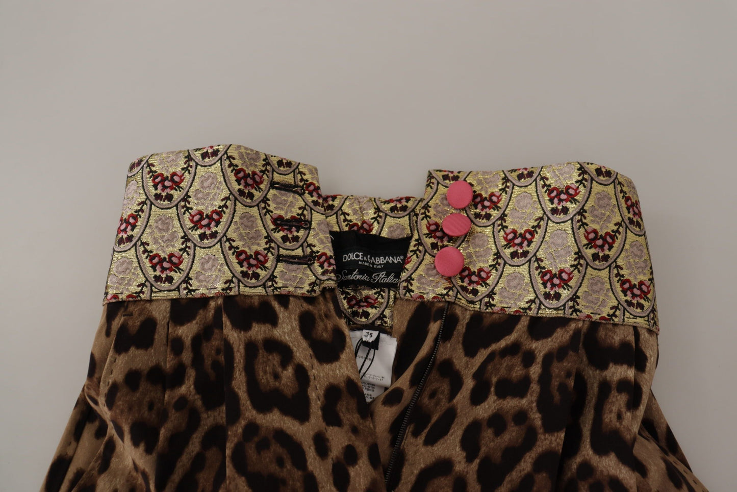 Dolce & Gabbana Brown Leopard Gold Jacquard High Waist Women's Pants