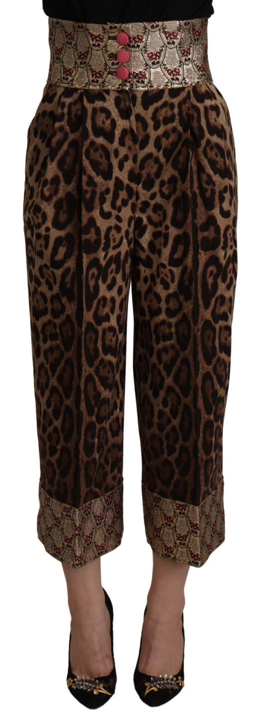 Dolce & Gabbana Brown Leopard Gold Jacquard High Waist Women's Pants