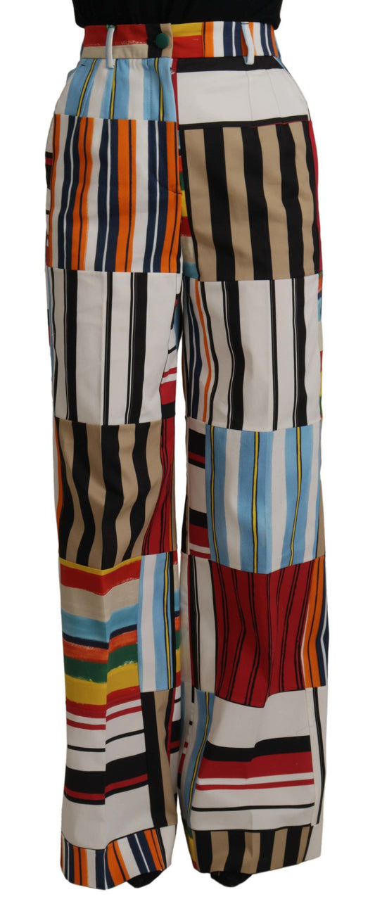 Dolce & Gabbana Multicolor Striped High Waist Cotton Women's Pants