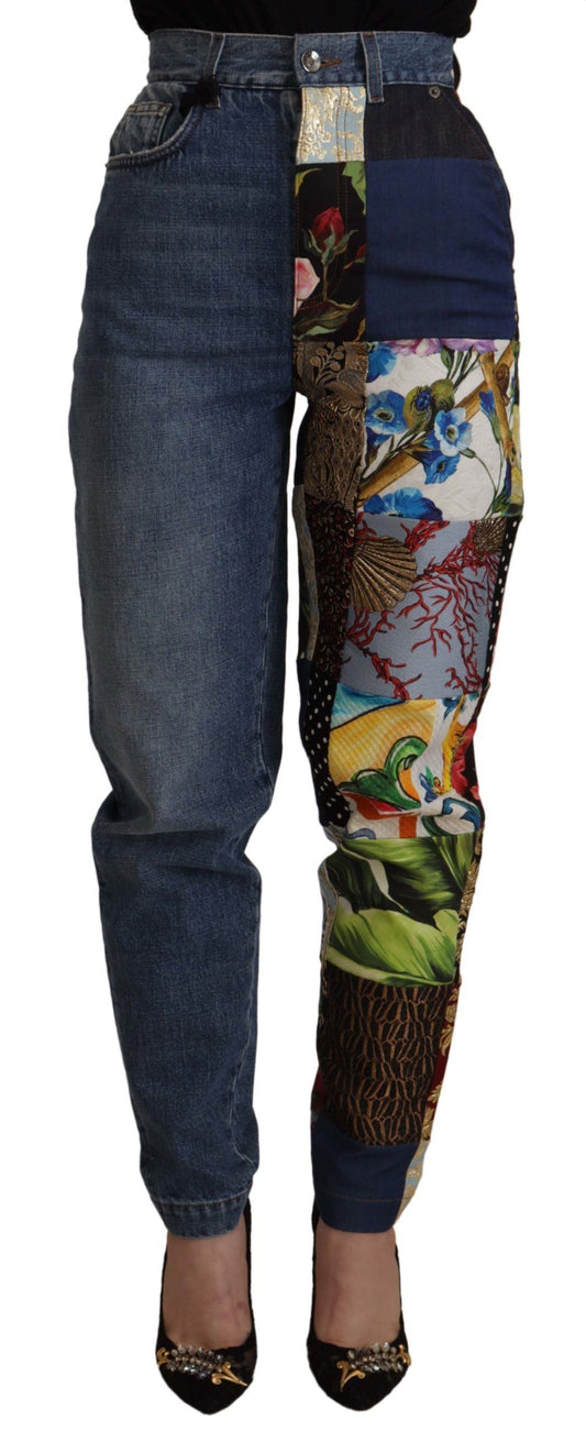 Dolce & Gabbana Blue Jeans Jacquard Majolica High Waist Women's Pants