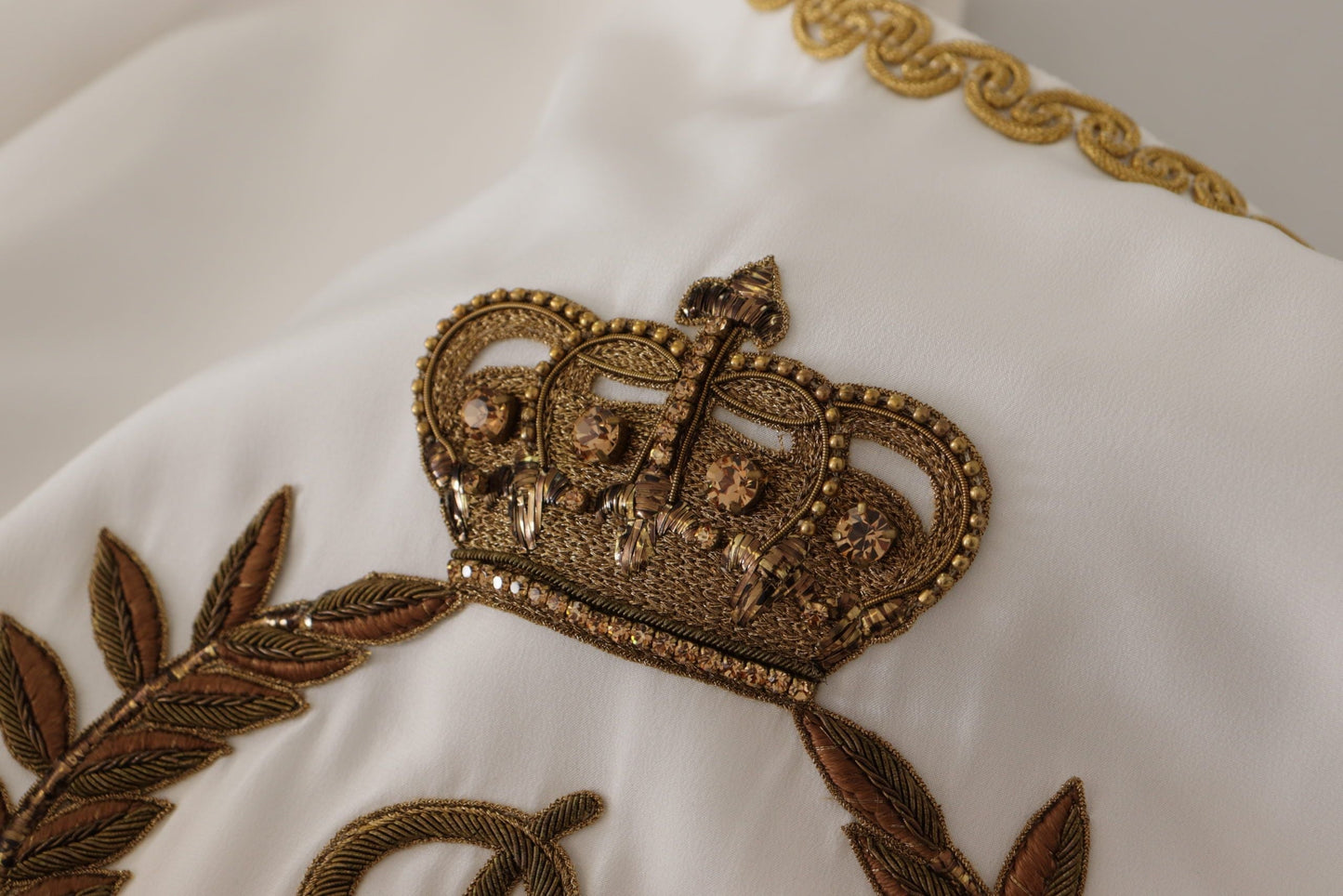 Dolce & Gabbana White Silk Gold DG Crown Crystal Blouse Women's Top