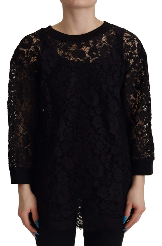 Dolce & Gabbana Black Floral Lace Pullover Sicily Women's Blouse