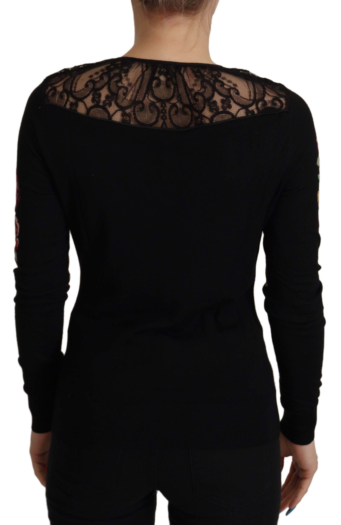 Dolce & Gabbana Black Lace Angel Roses Cardigan Women's Sweater