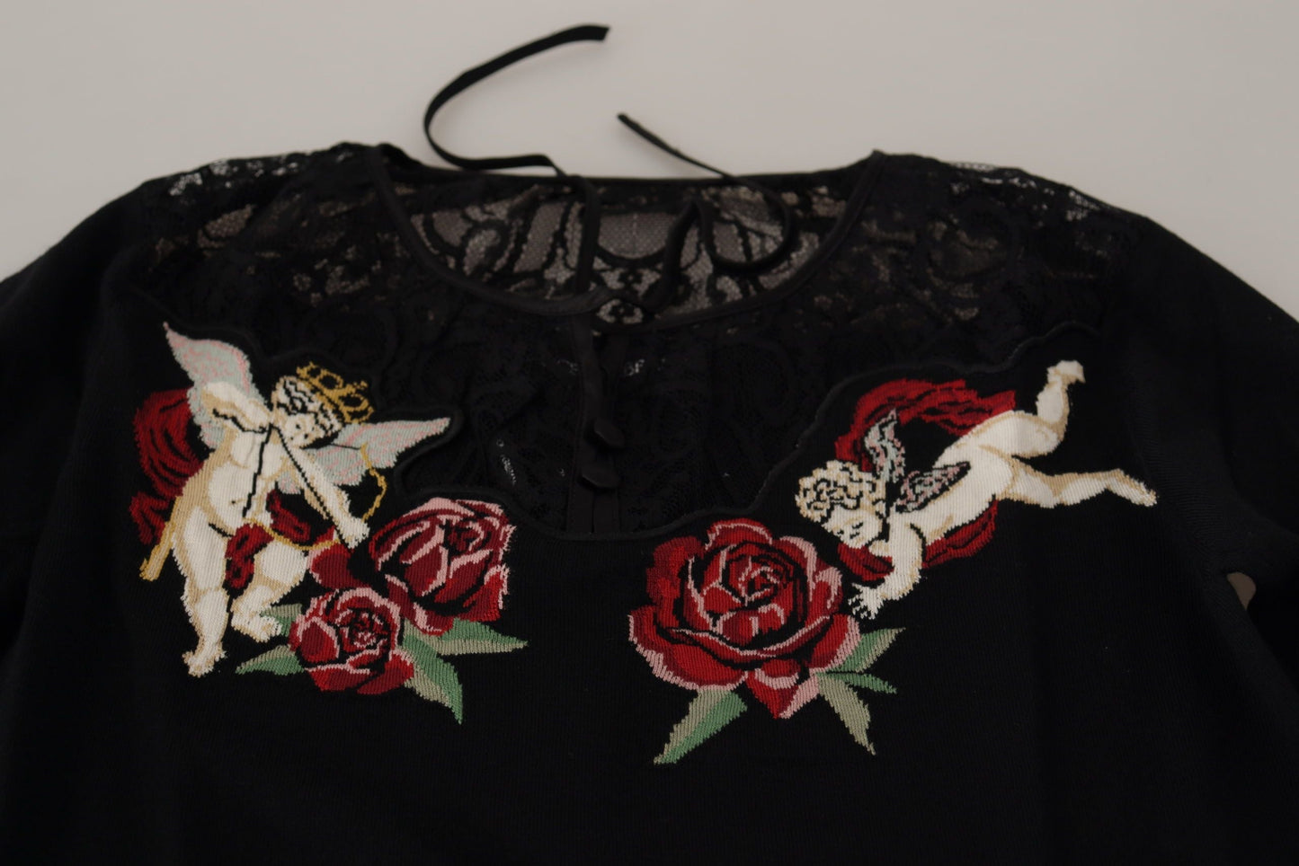 Dolce & Gabbana Black Lace Angel Roses Cardigan Women's Sweater