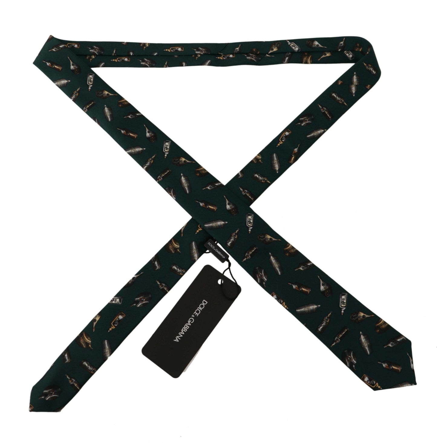 Dolce & Gabbana Black Bottle Fantasy Print Silk Adjustable Accessory Men's Tie