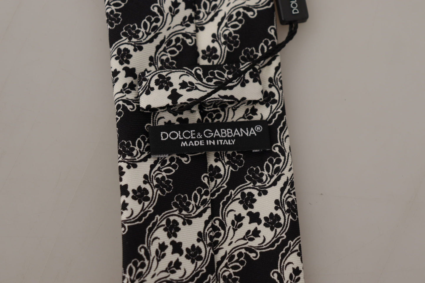 Dolce & Gabbana Black White Flower 100% Silk Print Adjustable Accessory Men's Tie