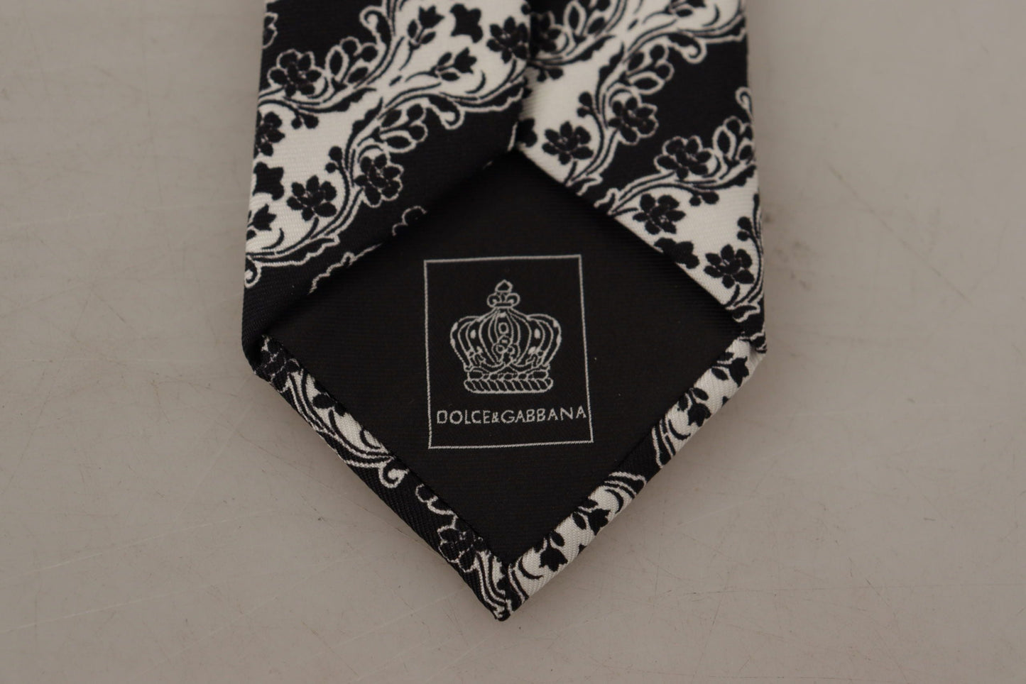 Dolce & Gabbana Black White Flower 100% Silk Print Adjustable Accessory Men's Tie