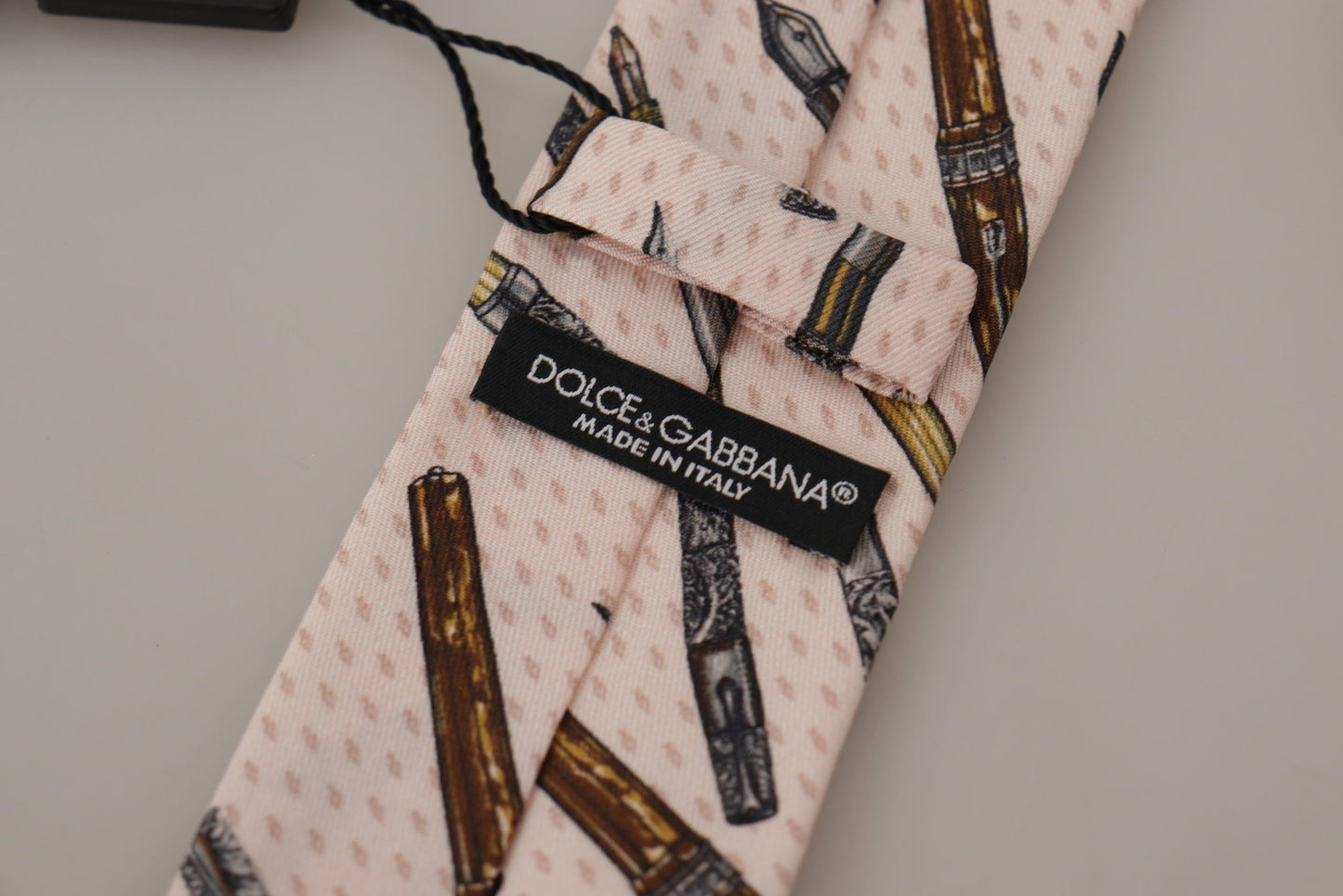 Dolce & Gabbana Pink Pen Dots Print 100% Silk Adjustable Neck Accessory Men's Tie
