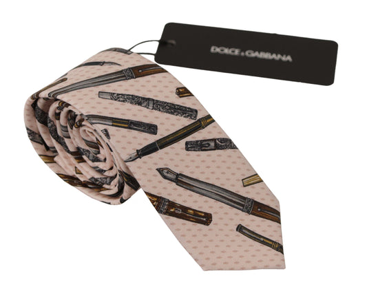 Dolce & Gabbana Pink Pen Dots Print 100% Silk Adjustable Neck Accessory Men's Tie