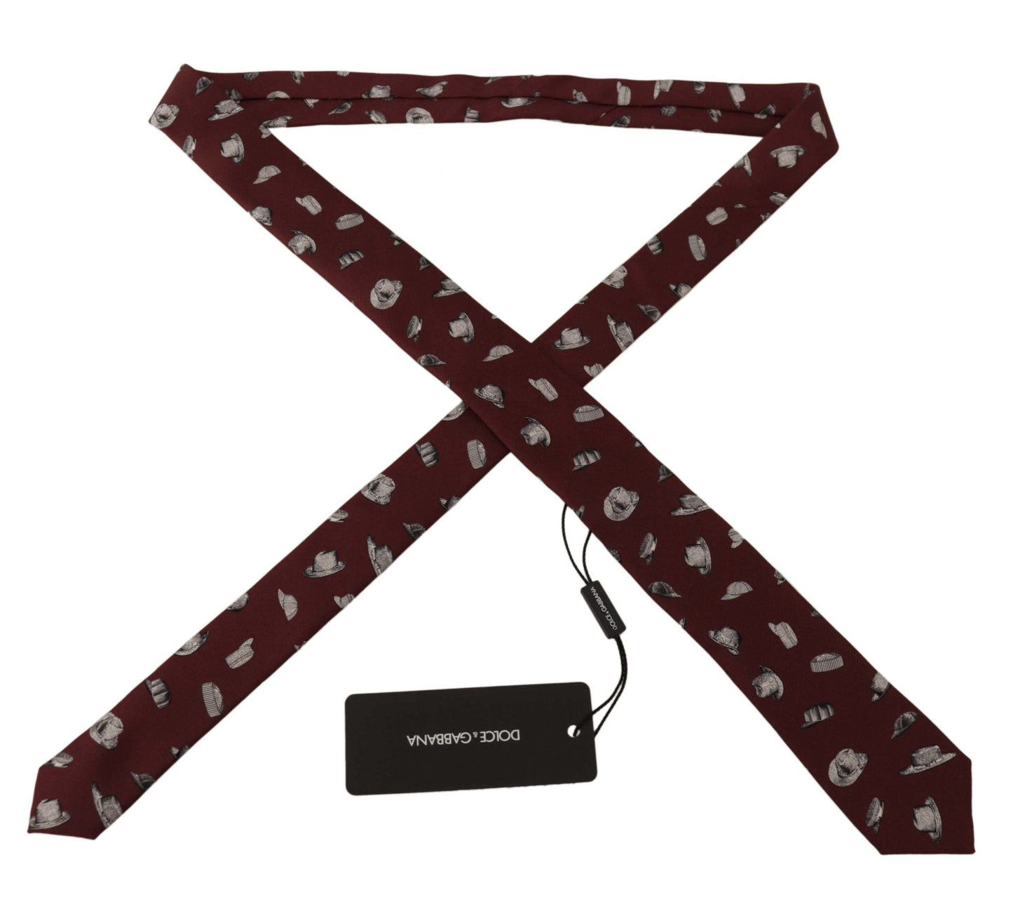 Dolce & Gabbana Maroon Hat Pattern 100% Silk Adjustable Accessory Men's Tie