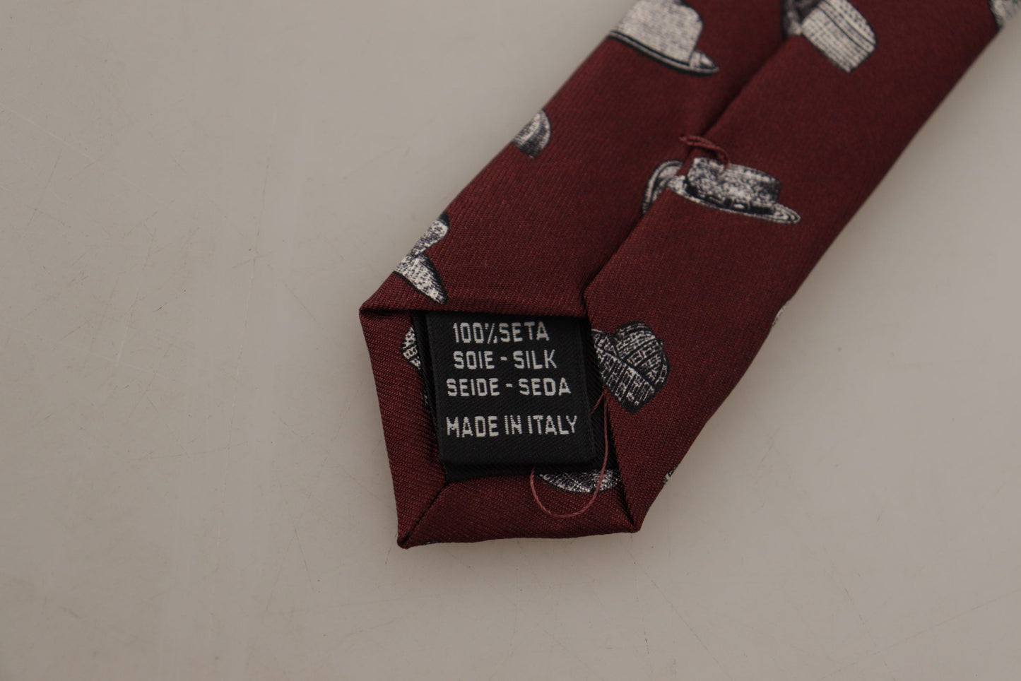 Dolce & Gabbana Maroon Hat Pattern 100% Silk Adjustable Accessory Men's Tie