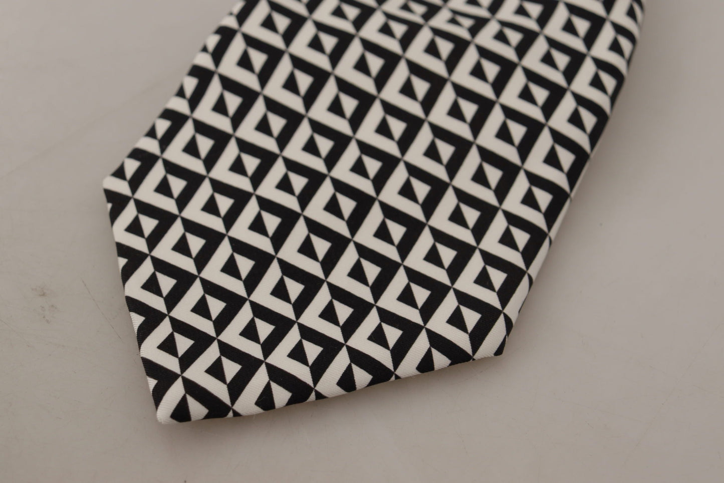 Dolce & Gabbana Black White Geometric 100% Silk Adjustable Accessory Men's Tie