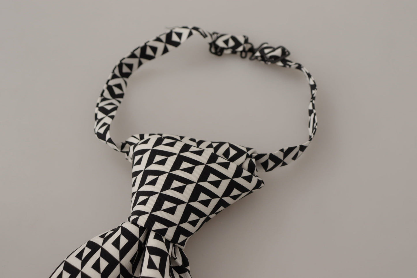 Dolce & Gabbana Black White Geometric 100% Silk Adjustable Accessory Men's Tie