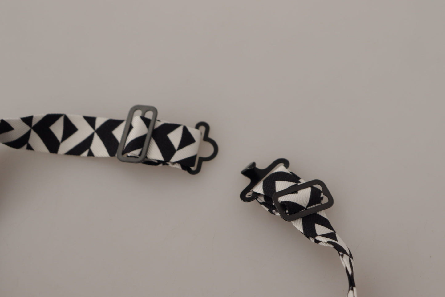Dolce & Gabbana Black White Geometric 100% Silk Adjustable Accessory Men's Tie