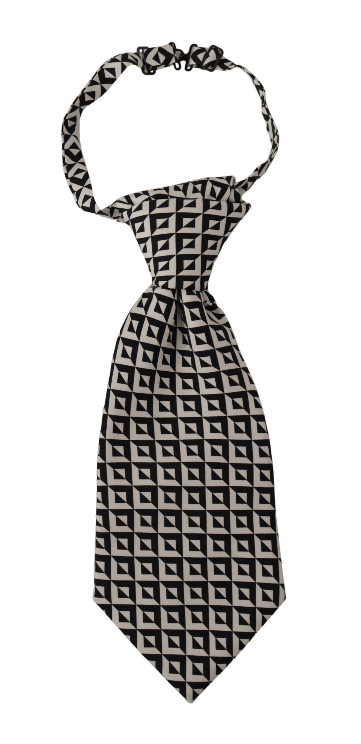 Dolce & Gabbana Black White Geometric 100% Silk Adjustable Accessory Men's Tie