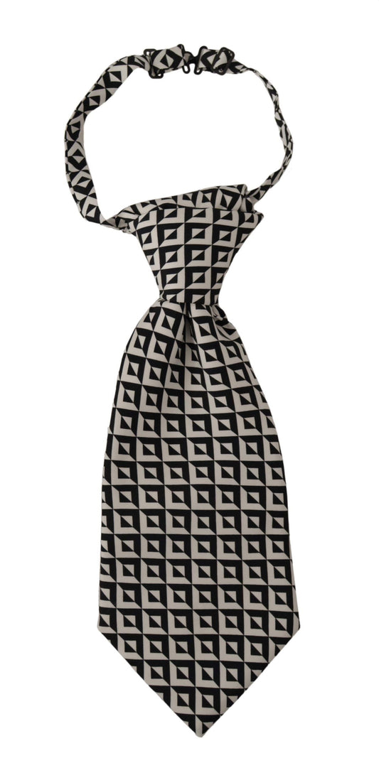 Dolce & Gabbana Black White Geometric 100% Silk Adjustable Accessory Men's Tie