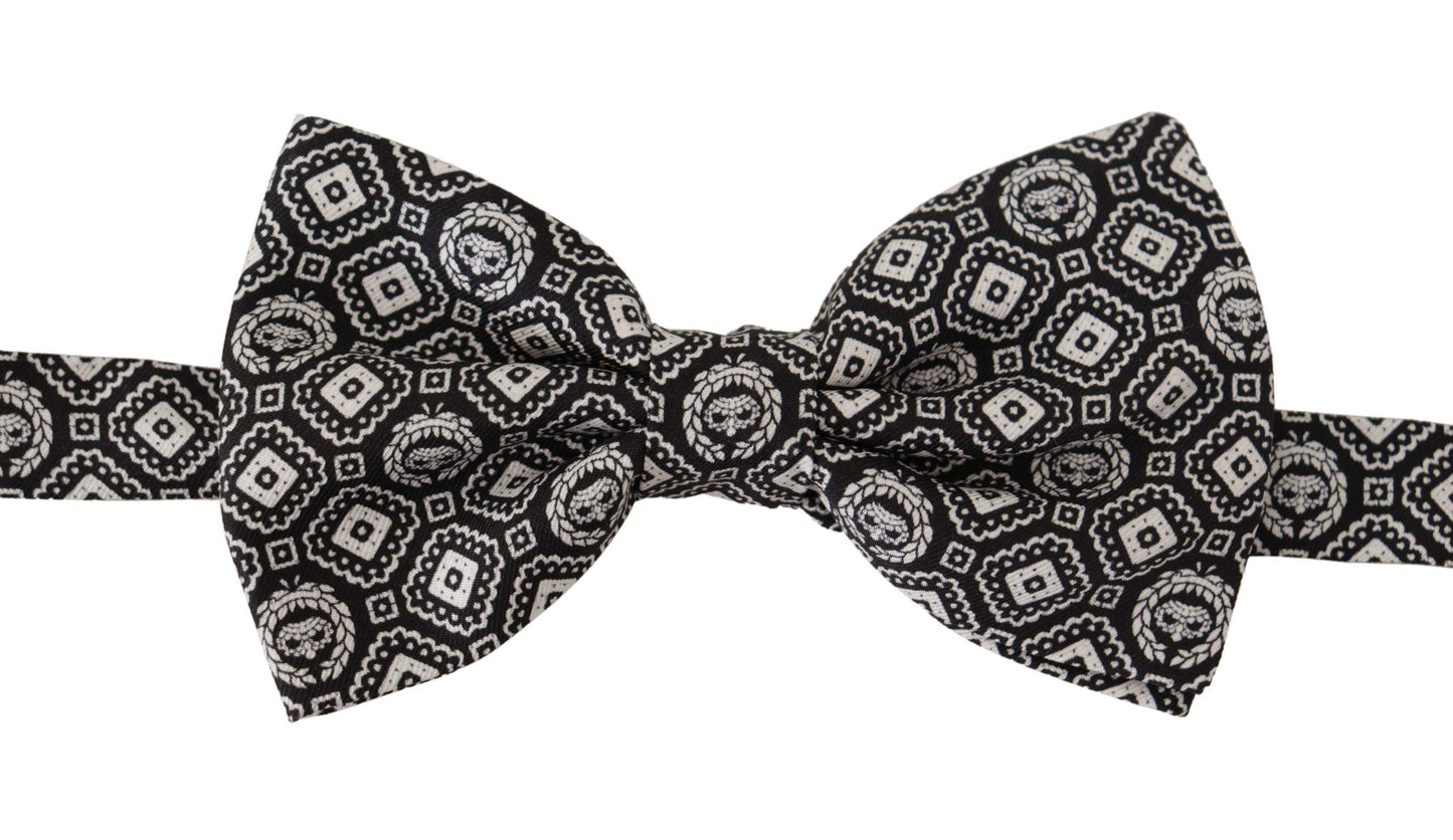 Dolce & Gabbana Black white 100% Silk Adjustable Neck Papillon Men's Tie