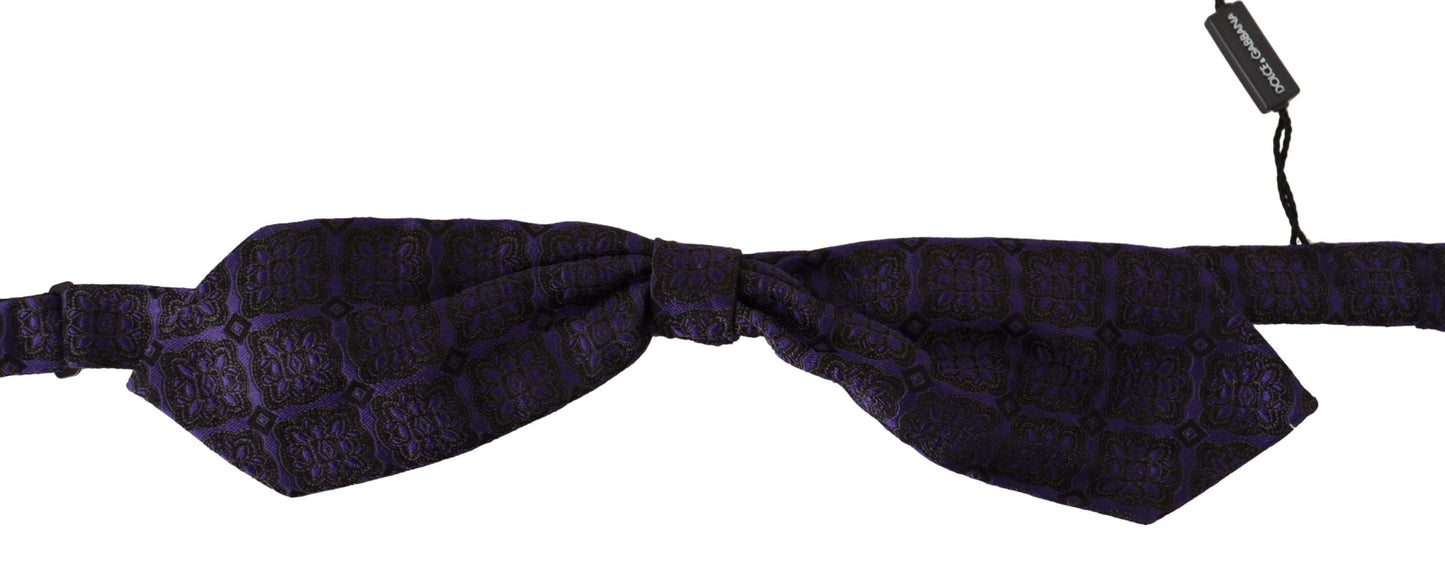 Dolce & Gabbana Blue Geometric Silk Adjustable Neck Papillon Men's Tie