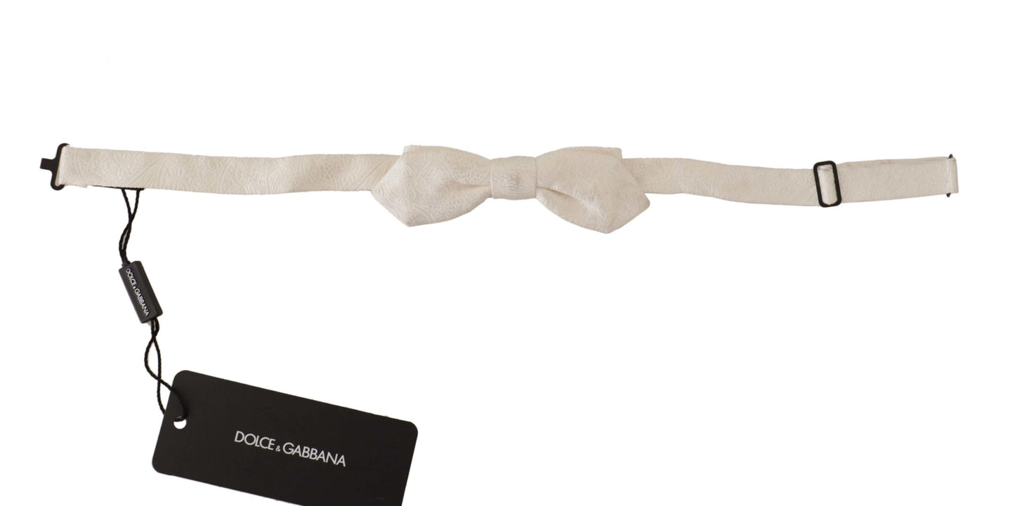 Dolce & Gabbana White 100% Silk Slim Adjustable Neck Papillon Men's Tie