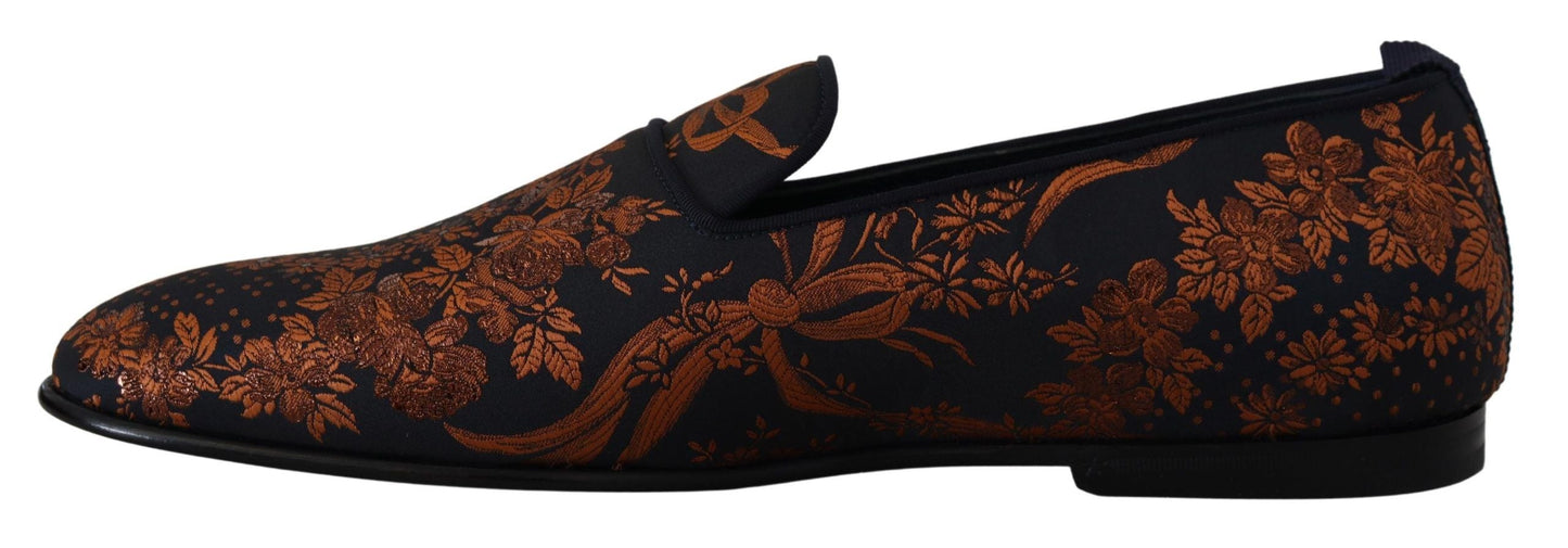 Dolce & Gabbana Blue Rust Floral Slippers Loafers Men's Shoes