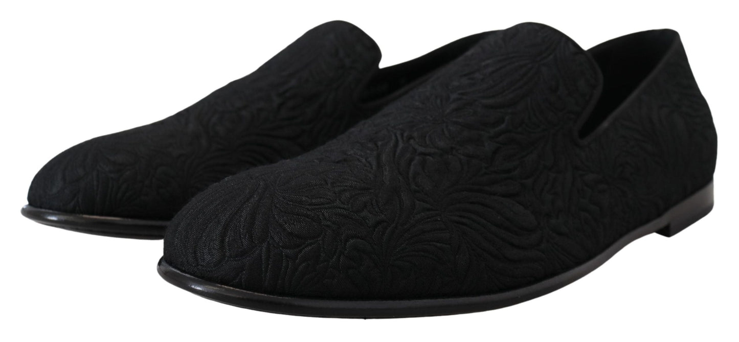 Dolce & Gabbana Black Floral Jacquard Slippers Loafers Men's Shoes
