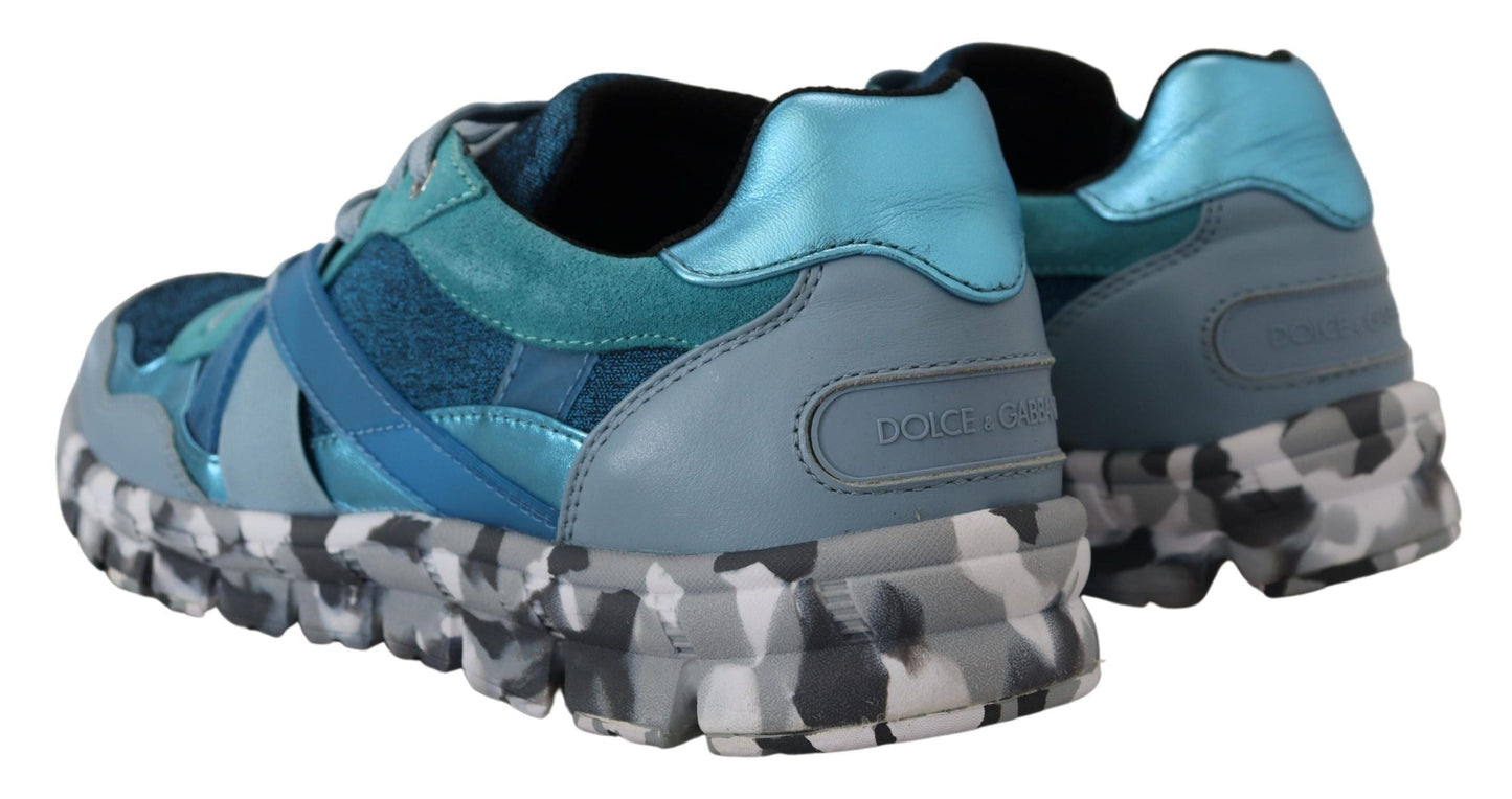 Dolce & Gabbana Blue Gray Leather Sport Low Top Men's Sneakers