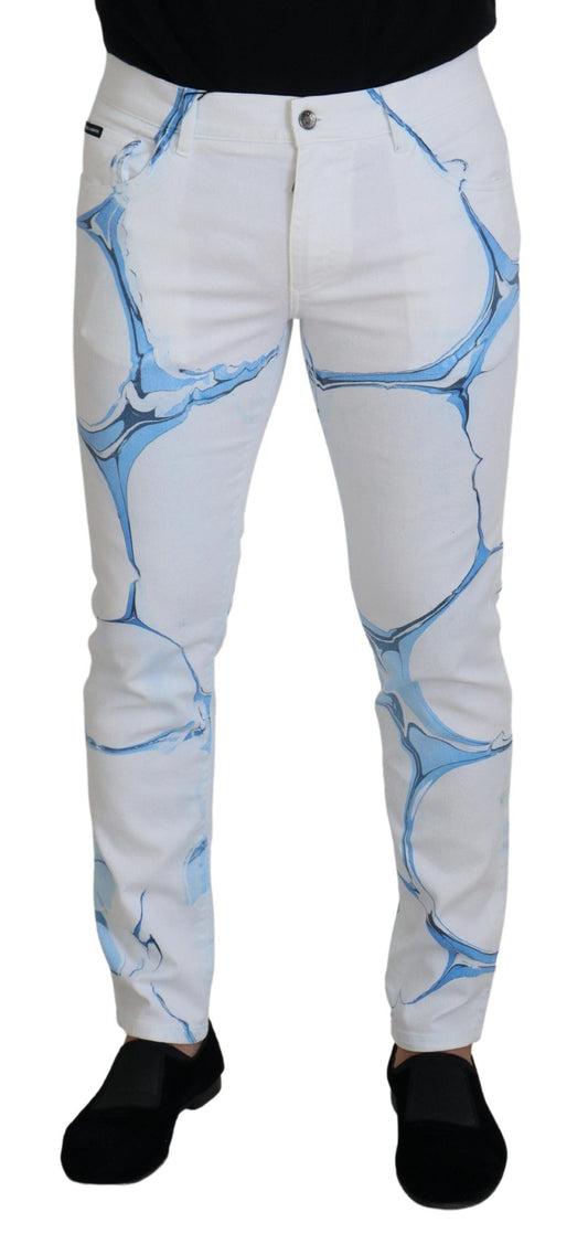 Dolce & Gabbana White Blue Denim Cotton Jeans Stretch Skinny Fit Men's Pant