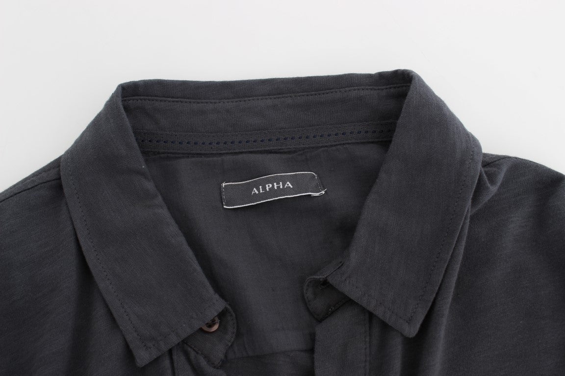 Alpha Massimo Rebecchi Gray Cotton Button Down Casual Men's Shirt