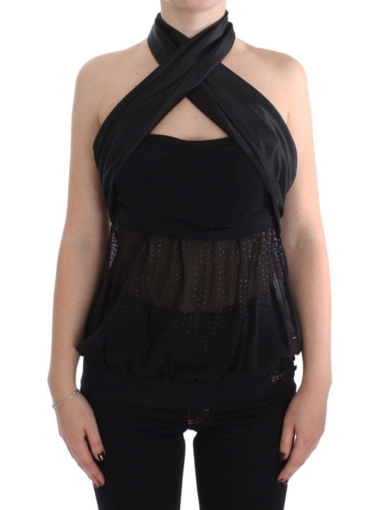 Exte Black Neck Wrap Top Women's Blouse