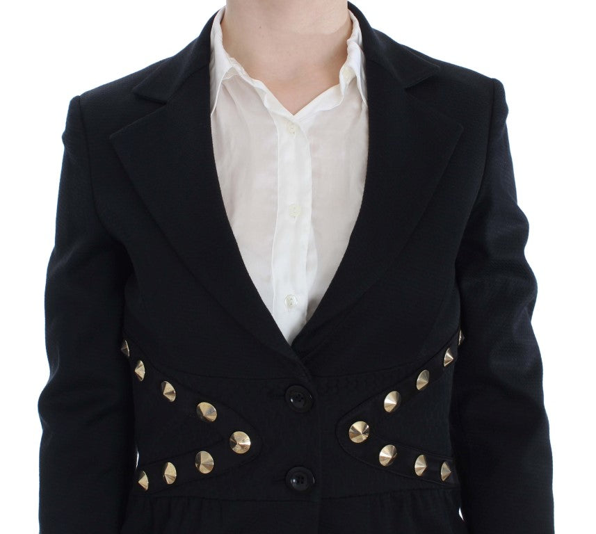 Exte Black Cotton Stretch Gold Studded Blazer Women's Jacket