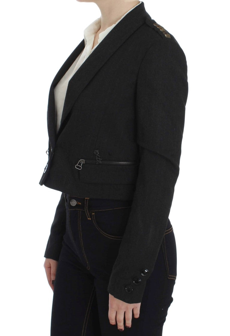 Exte Gray Stretch Gold Studded Short Women's Jacket