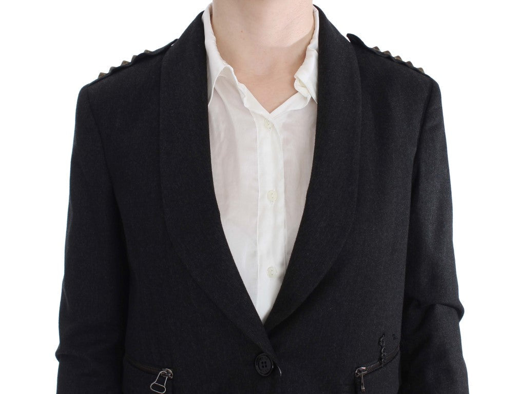 Exte Gray Stretch Gold Studded Short Women's Jacket