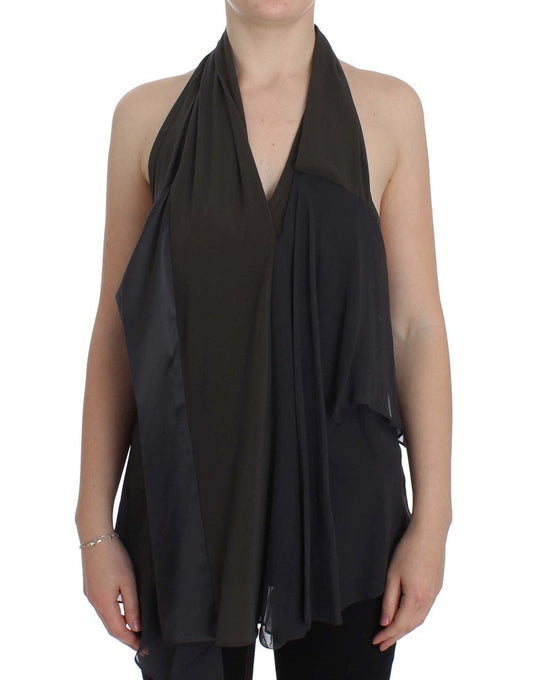 CORA GROPPO Gray Blue Stretch Blouse Women's Top