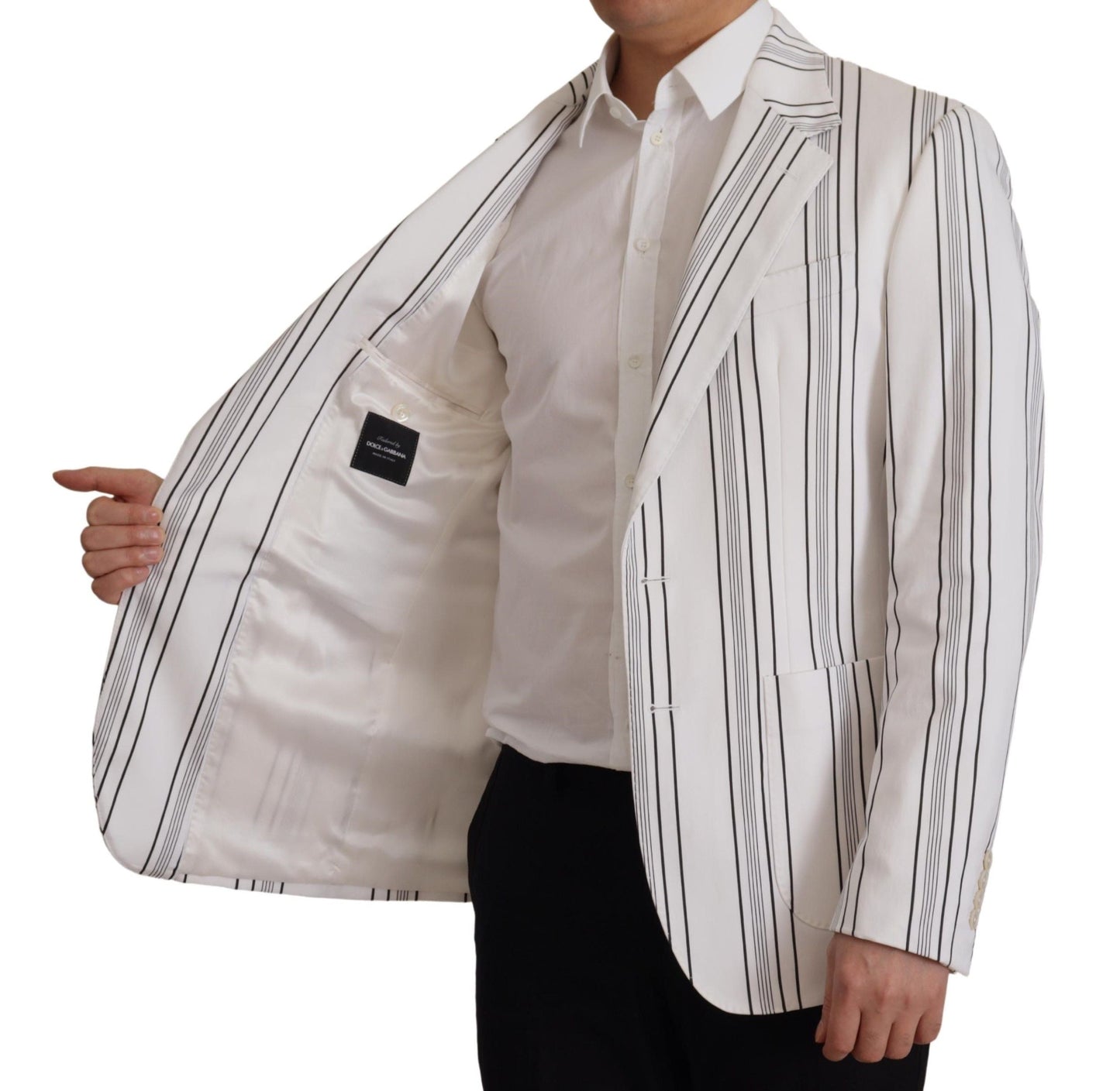 Dolce & Gabbana White Stripes Cotton Single Breasted Men's Blazer