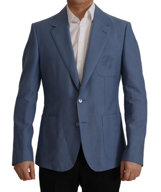 Dolce & Gabbana Blue Single Breasted Logo Blazer Men's Jacket