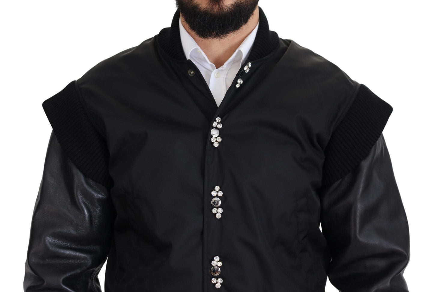 Dolce & Gabbana Black Nylon Crystals Coat Buttons Men's Jacket