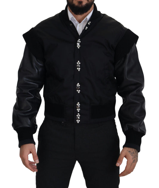 Dolce & Gabbana Black Nylon Crystals Coat Buttons Men's Jacket