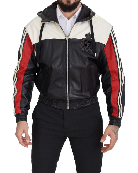 Dolce & Gabbana Black Leather Hooded Blouson Coat Men's Jacket
