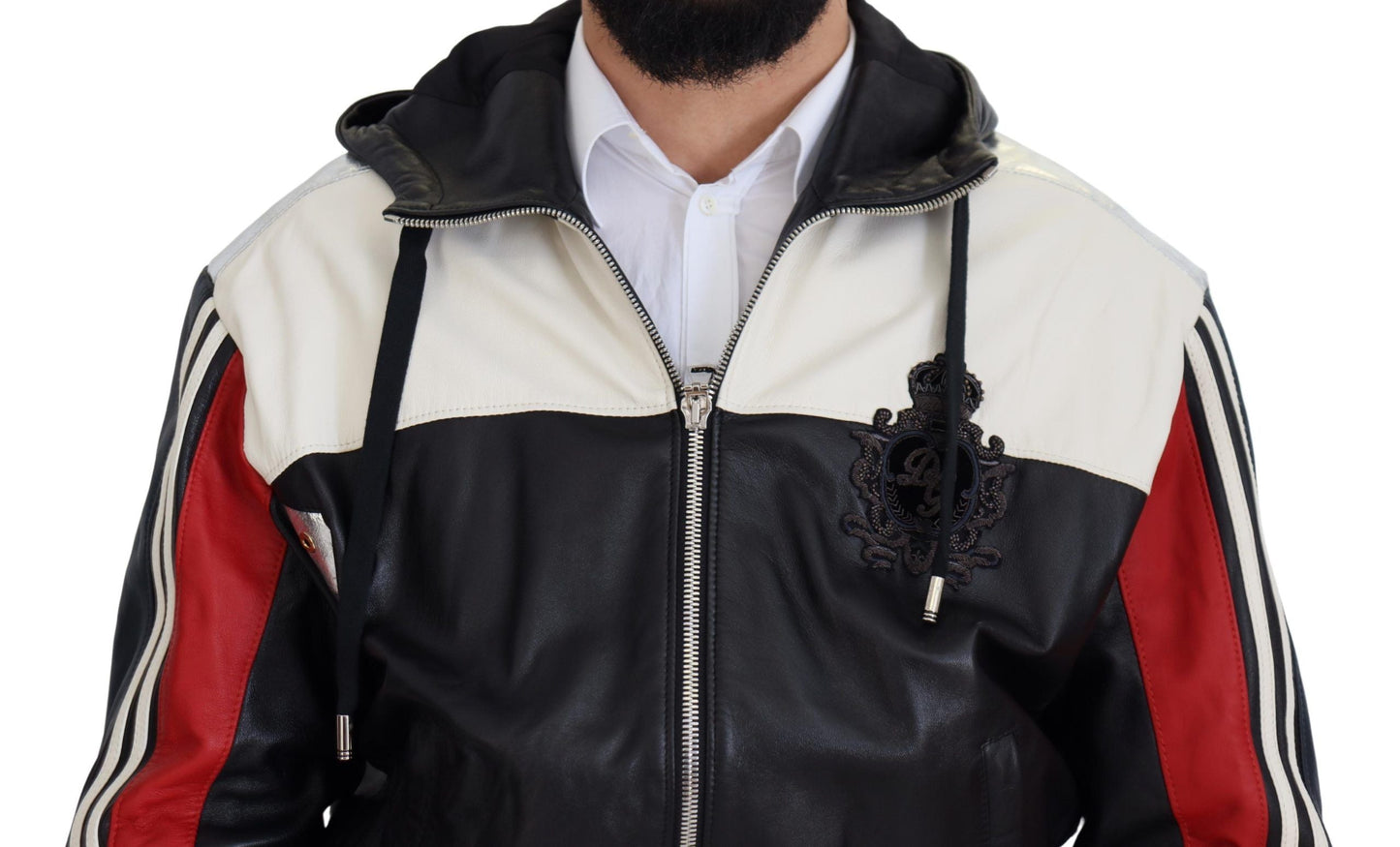 Dolce & Gabbana Black Leather Hooded Blouson Coat Men's Jacket