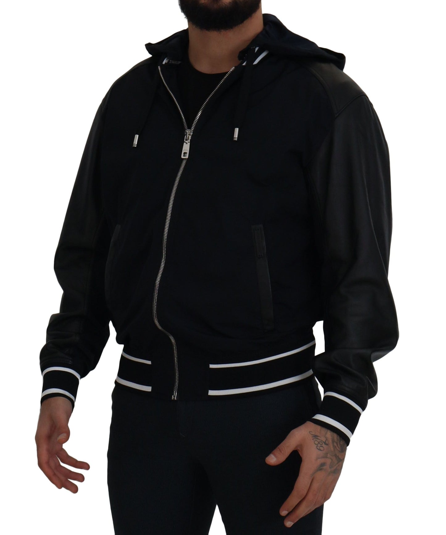 Dolce & Gabbana Black Polyester Hooded Blouson Coat Men's Jacket