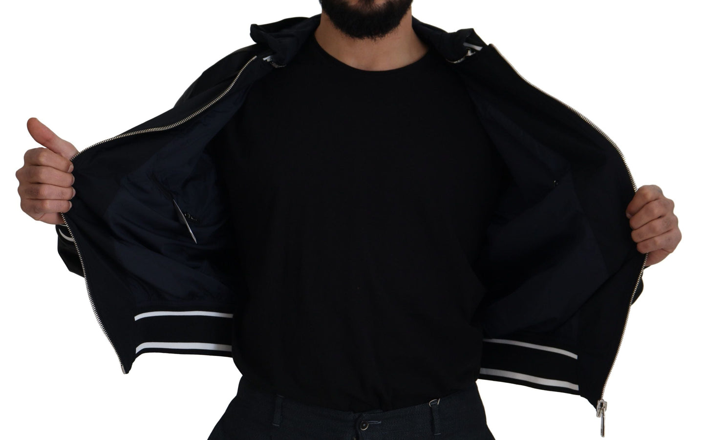 Dolce & Gabbana Black Polyester Hooded Blouson Coat Men's Jacket