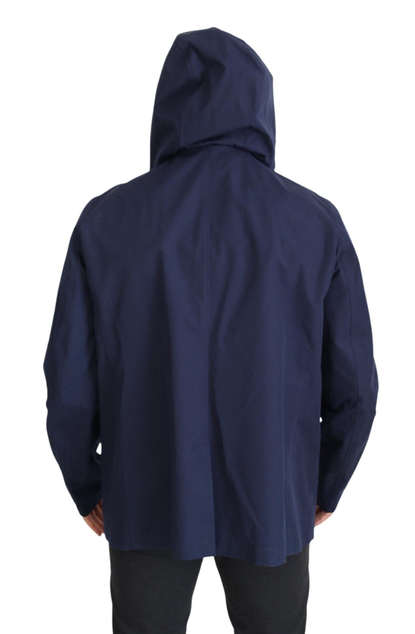 Dolce & Gabbana Blue Hooded Double Breasted Coat Men's Jacket