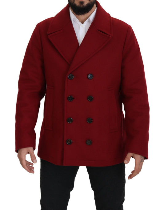 Dolce & Gabbana Red Wool Double Breasted Coat Men's Jacket