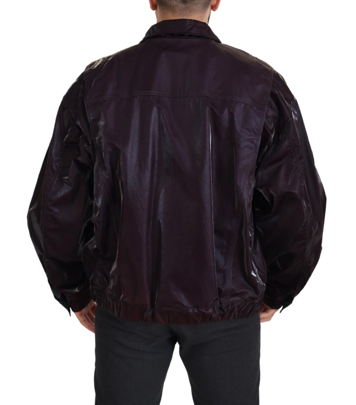 Dolce & Gabbana Bordeaux Nylon Collared Men Coat Men's Jacket