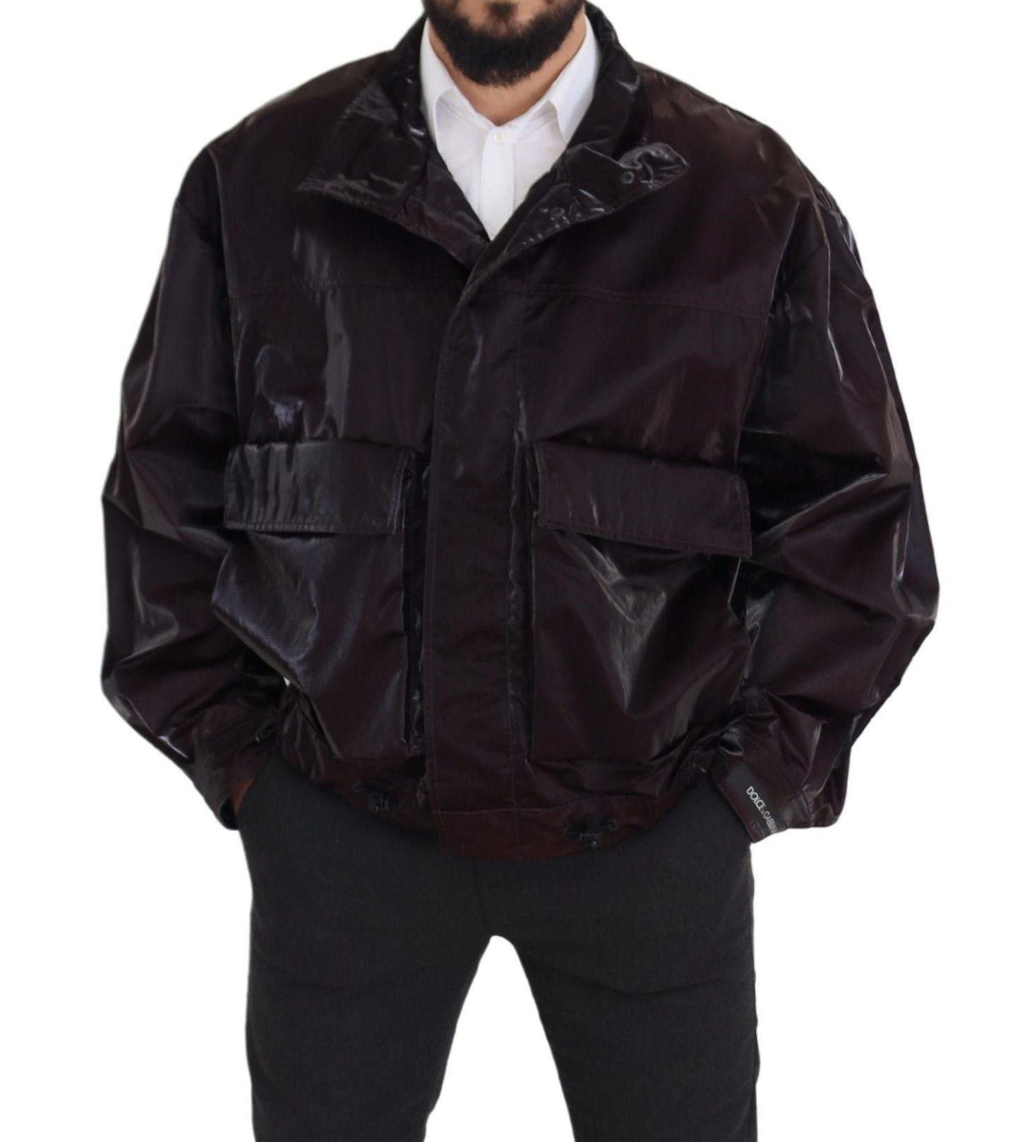 Dolce & Gabbana Bordeaux Nylon Collared Men Coat Men's Jacket