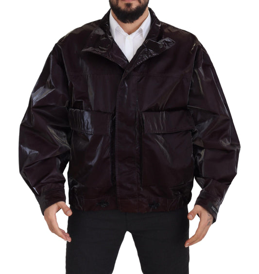 Dolce & Gabbana Bordeaux Nylon Collared Men Coat Men's Jacket