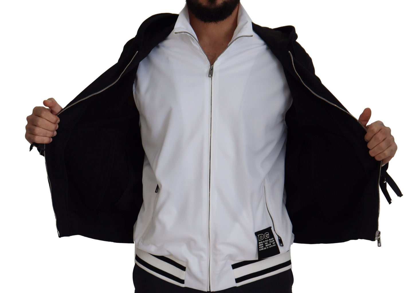 Dolce & Gabbana Black Polyester Hooded Full Zip Men's Jacket