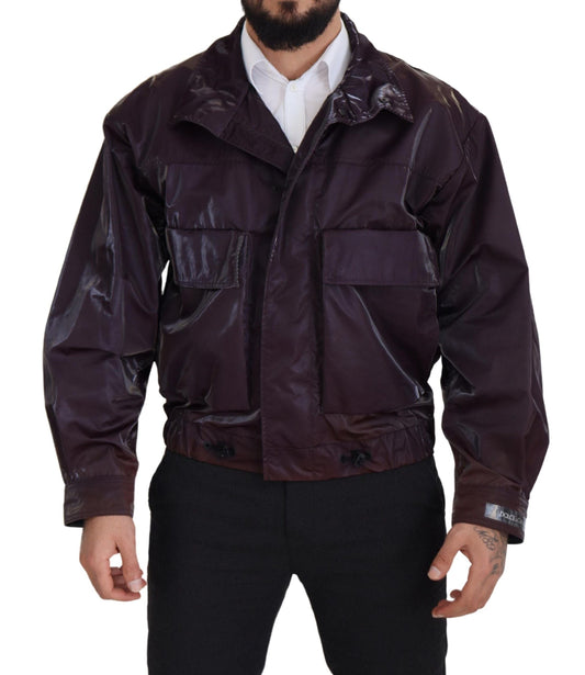 Dolce & Gabbana Purple Nylon Collared Biker Coat Men's Jacket